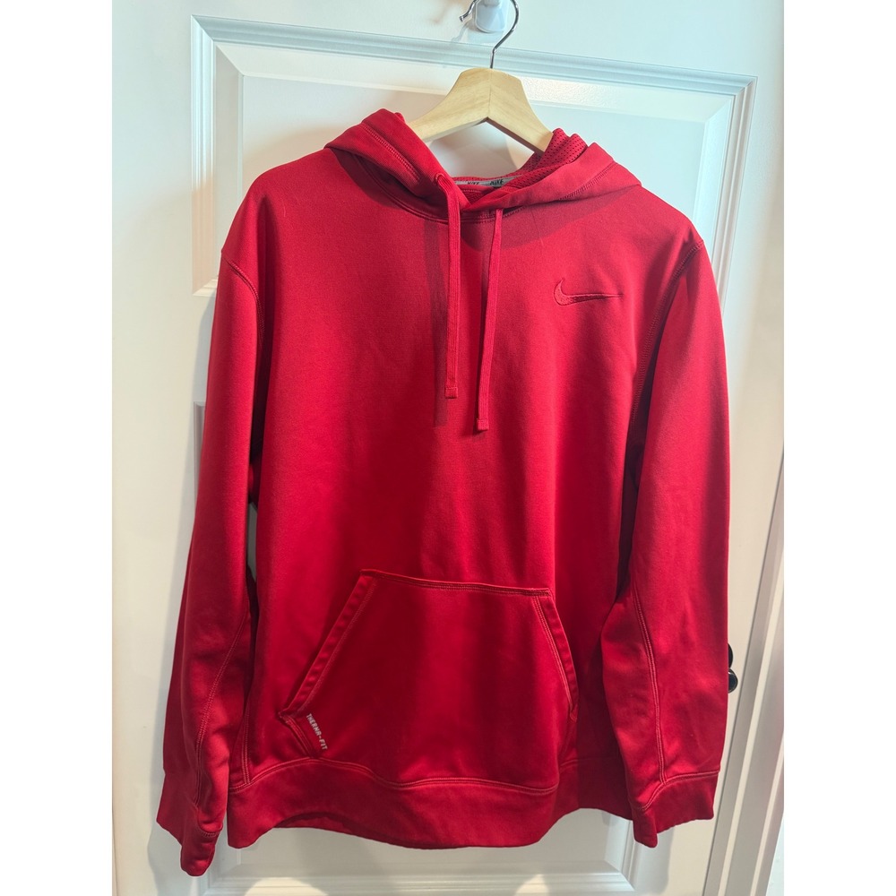 Nike Men Therma-FIT Pullover Hoodie Red Embroidered Swoosh Sweatshirt Training